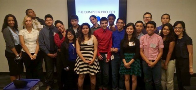 Del Valle students present their final product to the Dumpster Project team.